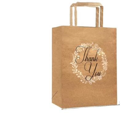 China Custom Printed Biodegradable Brown Handle Kraft Paper Flat Shopping Bag With Thank You Logo Recycled Brown Paper Bag for sale