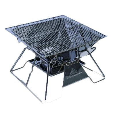 China Outdoor Camping Raising Portable Stainless Steel Ntw Mini Picnic BBQ Moving Rack Outdoor Foldable Campfire Stand for sale