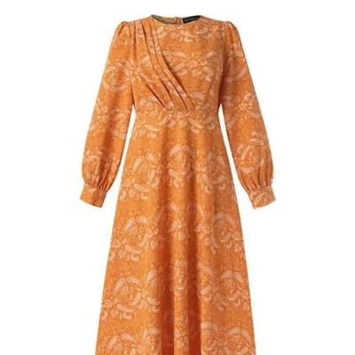 China Plus Size CCY 2023 New Traditional Muslim Printed Waist Pleated Back Zipper Printed Dress Islamic Women Clothing Abaya Robe For Musulman for sale