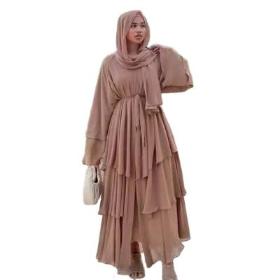 China Plus Size CCY Muslim Fashion Three-layer Chiffon Dresses With Scarfs Two Piece Set African Women Clothing Plus Size Casual Robe Abaya for sale