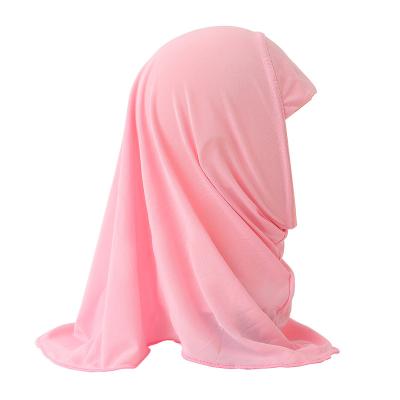 China Custom CCY 2-6 Years Traditional Muslim Kids Solid Color Cotton Hijabs Girls Instant Headscarf Hijab Plain Al Amira Ready Stock for sale