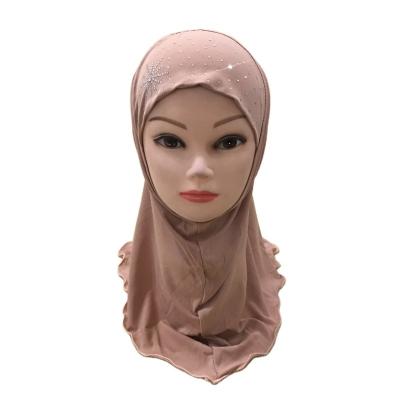 China Custom CCY Muslim Little Girls Plain Cotton Scarfs Hijabs With Sun Stone Ethnic Islamic Headscarf Mantilla For Kids for sale