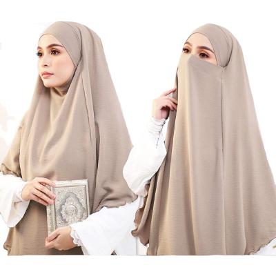 China Satin CCY Muslim Instant Premium Soft Tie Back Jersey Hijabs Jibab French Khimar Long Hijab Niqab Beige for Islamic Women Dubai Dress for sale