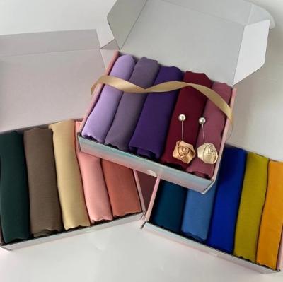 China Chiffon CCY 5Pcs Muslim Georgette Hijab Box Set Long Plain Chiffon Hijabs Scarfs Shawl High Quality Warm Eid Gifts Mothers Day Gift for sale