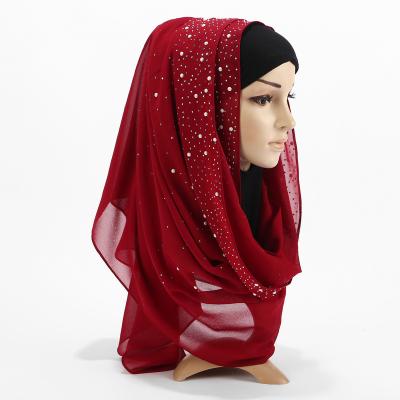 China Chiffon Rhinestone Decor Chiffon Scarf Solid Color Hijab Turban Shawl Breathable Head Wrap Bandana Muslim Islamic Women Hair Accessories for sale