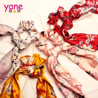 China Fashional Elastic Hair Band Hot Sale Fashion Style Flower Patterns Hair Scrunchies With Scarf For Girls for sale