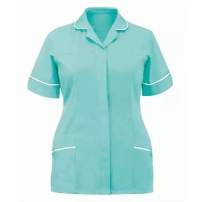 China Solid Print Eco-friendly Blouse Clinical Uniforms Nurse Women Short Sleeve V-Neck Tops for sale