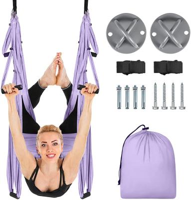 China Super Comfortable Aerial Yoga Swing Yoga Hammock Sling Inversion Flying Tool for Home Gym Fitness with Ceiling Anchors for sale