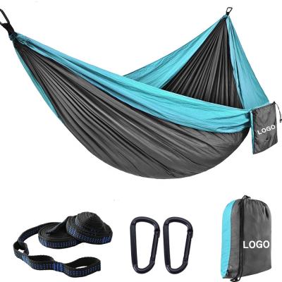 China Durable 210T Nylon Parachute Fabric 2 Person Portable Camping Hammock With Oxford Tree Straps for sale