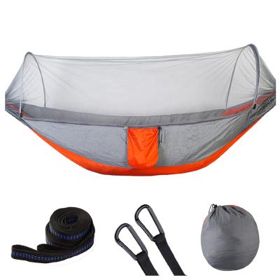 China Modern Outdoor Camping High Quality Nylon Hammock with Mosquito Net Increasing Swing (Grey&Orange) for sale