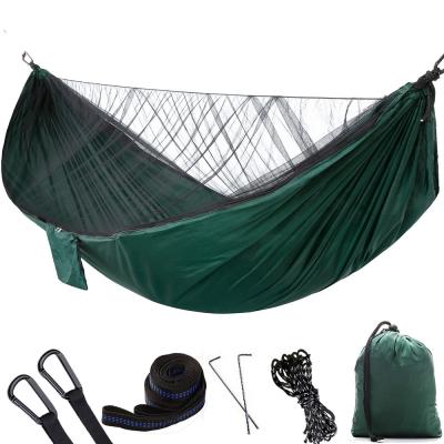 China Wholesale 210T/70D Convenient Portable Parachute Camping Mosquito Net Nylon Hammock (Dark Green) for sale