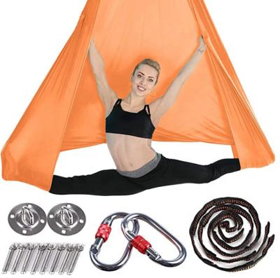 China Wholesale Soft Customized 5M*2.8M Aerial Yoga Pilates Equipment Antigrabvity Air Flight Yoga Hammock--Orange for sale