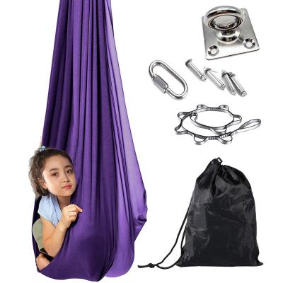 China Aerial Sensory Autism Swing Therapy Autism Therapy Kit Elastic Cuddle Hammock Indoor Hammock Modern Double Posed Yoga Sensory Toys for sale