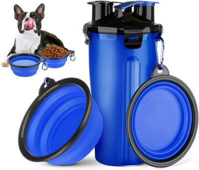 China Sustainable Dog Travel Water Bottle, 2 in 1 Portable Dog Water Dispenser and Food Container with 2 Collapsible Bowls for Your Pets Walking for sale