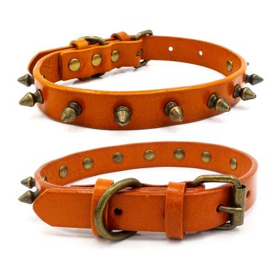 China Pointed Dog Collar Rivet Studded Metals Buckle D-Ring Adjustable Bull Terrier Leather Collar For Daily Activities for sale