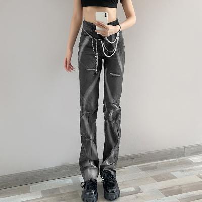 China Spring and Summer and Autumn Women Waterproof Slim Fit Straight-leg Printed High-waisted Ripped Street Style Casual Jeans for sale