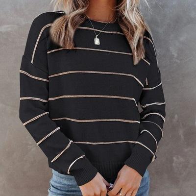 China Anti-wrinkle wholesale women's round neck striped sweater new fashion simple winter long sleeve casual style sweater for sale