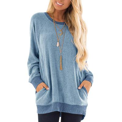 China Anti-wrinkle Simple O-neck Top Long Sleeve Sweatshirt Solid Color Casual And Comfortable Sweater With Pockets for sale