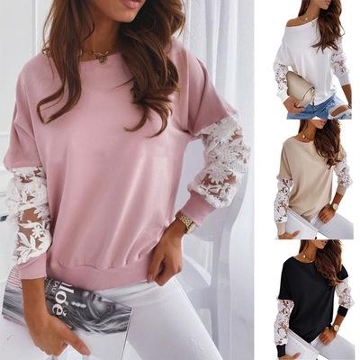 China Wholesale Anti-wrinkle O-neck Sweater Tops With Long Lace Sleeves, Comfortable Casual Fashion Style Hot-selling Sweater for sale