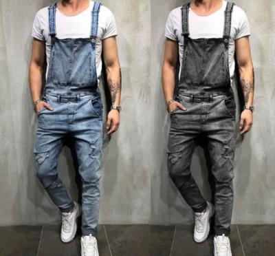 China Fashion Men's Breathable Suspenders Denim Overalls Ripped Jeans Pants Jumpsuits Cotton Popular Elastic for sale