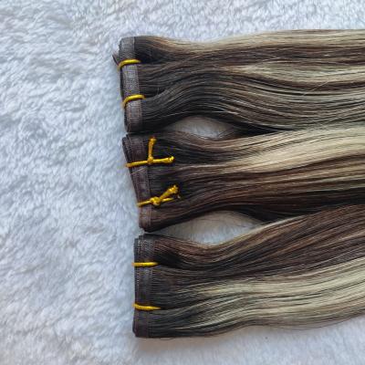 China Thin Remy Human Hair Invisible Soft Wave Russia Grade Virgin Hair Silky Straight Seamless Weft Extension PU Thin Flat Weft for sale