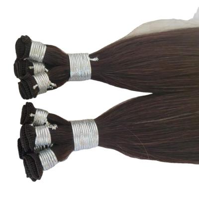 China Untouched Grade Customized Service Hand Pulled Virgin Hair 12A Super Silky Straight Factory Price Cuticle Double Wave Hair Tied Wefts Hair Extensions for sale