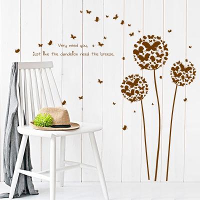 China WALL STICKER Living Room Decoration Flying Dandelion Flower Butterfly Wall Decal for sale