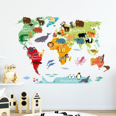 China WALL STICKER MAP Self Adhesive Animal Wall Stickers For Living Room Kids Cartoon Home Wall Stickers for sale