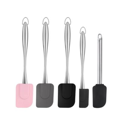 China Sustainable Baking Tools Espatula Metalica Food Grade Silicone Spatula Set Heat Resistant Stainless Steel Cake Spatula for sale