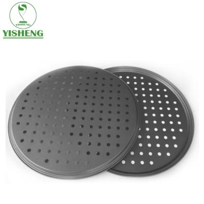 China Durable Black Iron Pizza Pan Baking Tray Pizza Tray Non-Stick Round for sale