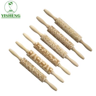 China High Quality Embossed Rolling Coking Baking Pin Carved Pattern Wooden Kitchen Tool Viable for sale