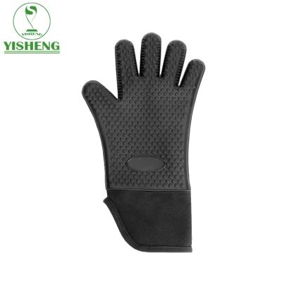 China Traditional Extra Long Professional Heat Resistant Cotton Oven Silicone Gloves Oven Mitt for sale