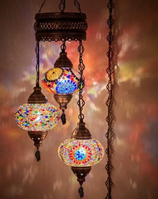 China Moroccan Artdecolite Turkish Lamp Mosaic Glass Chandelier with 3 Large Globes Attach Cable Chain for sale