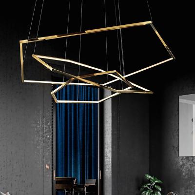 China Modern Hexagon LED Chandelier Gold Finish Stainless Steel Pendant Light for Dining Room Hotel Home Office Stairs for sale