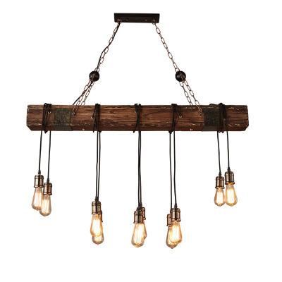 China Artdecolite Farmhouse Style Large Linear Island Pendant Lamp Artdecolite Large Linear Wood Beam Island Pendant Light Dark Distressed Pendant Light for sale