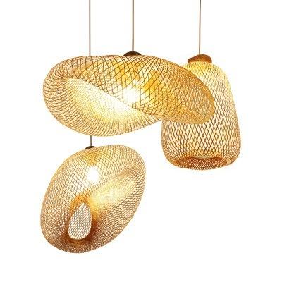 China Mickey Shape Chandelier China Art Natural Bamboo Weave Dome Bamboo Shade Ceiling Light Bamboo Pendant Light for sale