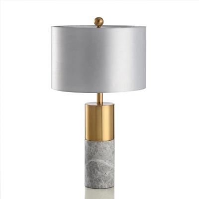 China Modern Luxury Marble Home Decor Bedside Fabric Shade Metal Table Lamps Reading Lights For Bedroom for sale