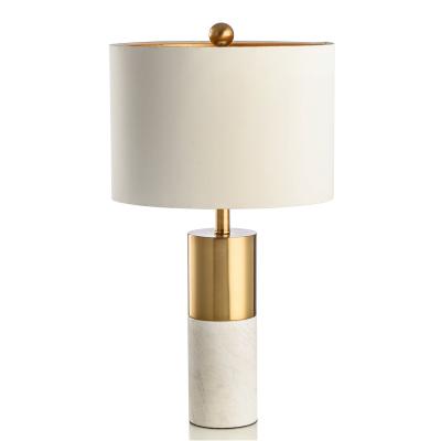 China Modern Simple Luxury Modern Decor Marble Base Living Room Nightstand White Fabric Shade Led Table Lamp for sale