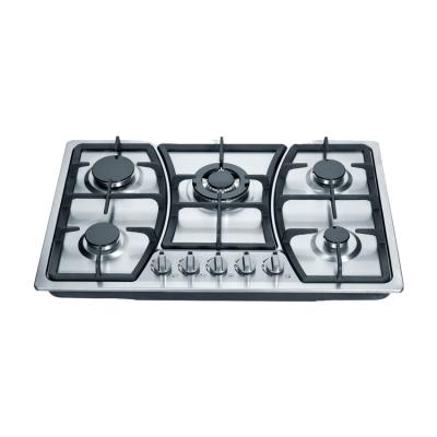 China Commercial Wholesale Stainless Steel Five Burner Gas Hob Cast Iron Built In Gas Stove With Flame Failure Safety Device for sale