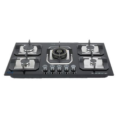 China Commercial top selling high quality tempered glass built in gas cooktop 5 burner gas cooker kitchen appliances with free spare parts for sale