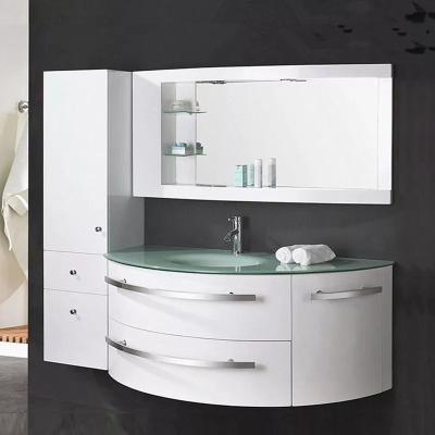 中国 Floating Cabinet Modern Bathroom Vanity In Green Glass Top White Glossy 販売のため