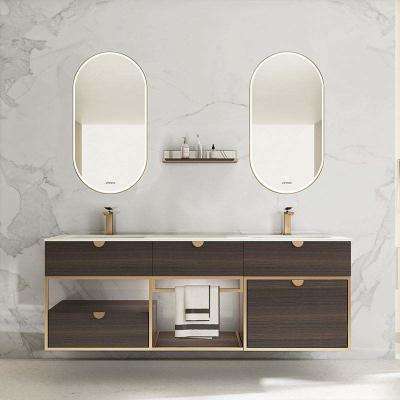 中国 Double Sink Solid Wood Bathroom Vanity Cabinet Modern European Furniture 販売のため