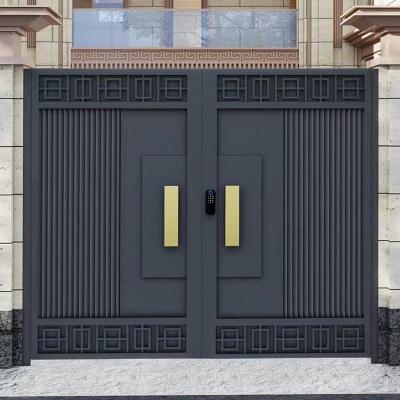 China Outside Decoration Black Entrance Double Stainless Steel Door Wrought Iron Design Main Gate zu verkaufen