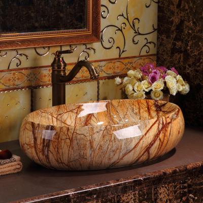 China Luxury Sanitary Ware Vintage Elegant Colorful Countertop Bathroom Sink Marble Wash Basin zu verkaufen