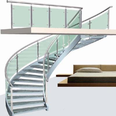 China Wrought Iron Interior Stair Railings Spiral Staircase Glass Curved Banister Handrail for sale