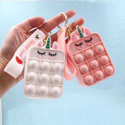 China Hot Sale Fashion &Anime Unicorn Fidget Purse Silicone Cute Mini Coin Fruit Purse/Wallet With Key Chain For Kids YH0213 for sale