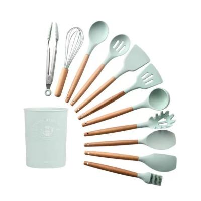 China Casual Custom Silicon With Wooden Kitchen Accessories Cooking Tool Kit With Handles for sale