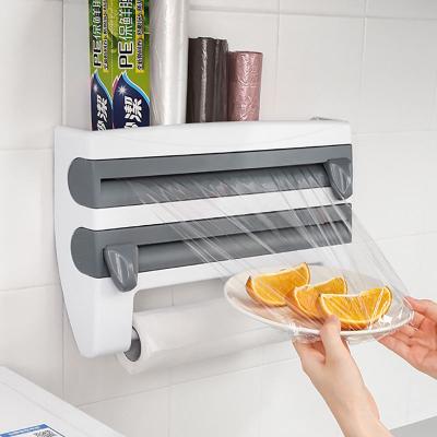 China Minimalist Installation-free cling film storage tin foil cutting kitchen storage shelves no-punch kitchen paper hangers for sale