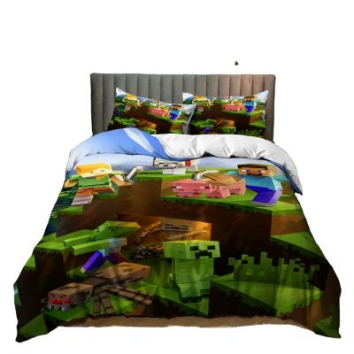 China Folded This Hot Sale 3D Factory Lego Printing Game Bedding Set Kids Adult Bedroom Bedding Suit 3 Piece Set for sale