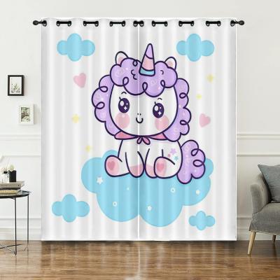 China Bestselling Blackout 3D Printing Cute Curtain Children's Unicorn Bedroom Split Curtain 100% Polyester for sale